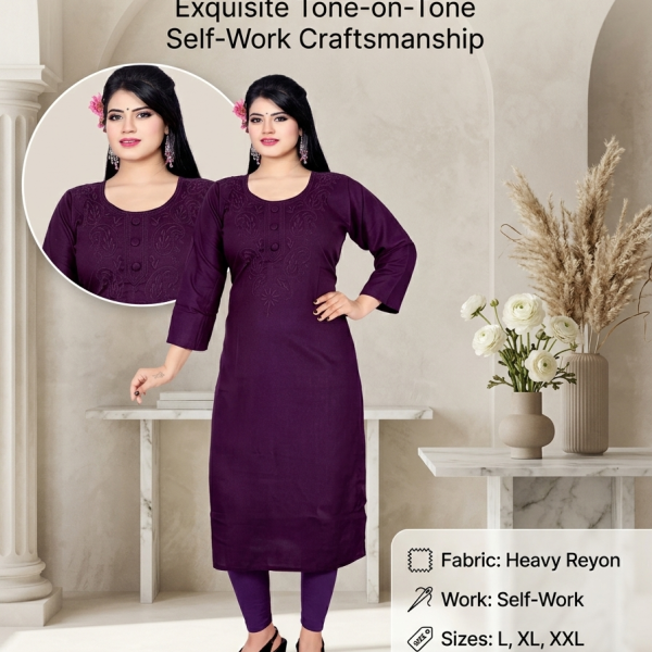 Violet Velvet Self-Work Kurta with Leggings – DNO-314