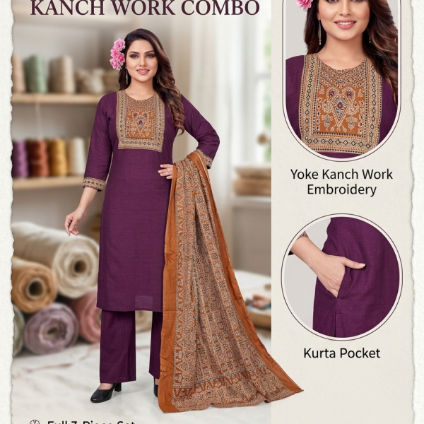 Dhabu Cotton Kanch Work 3-Piece Set with Dupatta – D.239-C