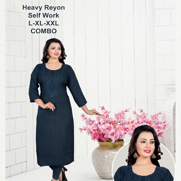 Heavy Rayon Self-Work Kurti – D.NO-320