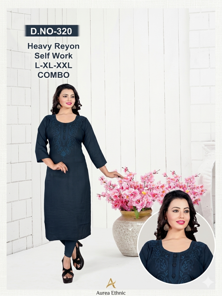Heavy Rayon Self-Work Kurti – D.NO-320