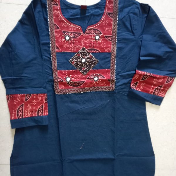 Printed Cotton Kurta – Blue & Maroon