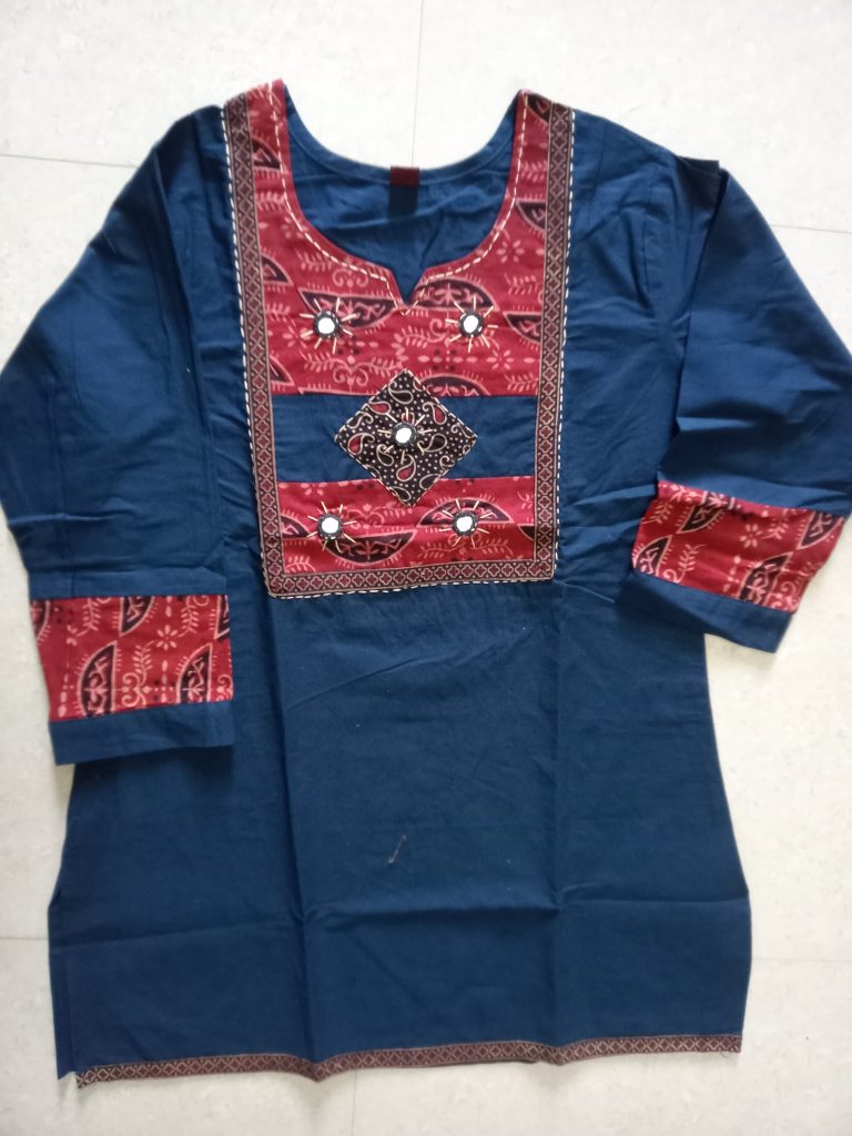 Printed Cotton Kurta – Blue & Maroon